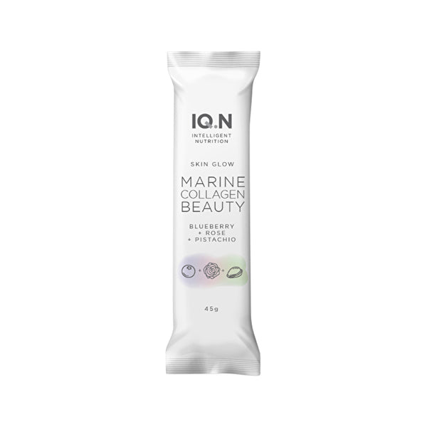 IQ.N INTELLIGENT NUTRITION IQ.N Intelligent Nutrition Bar Skin Glow Marine Collagen Beauty Blueberry+Rose+Pistachio 45g x 10 Display