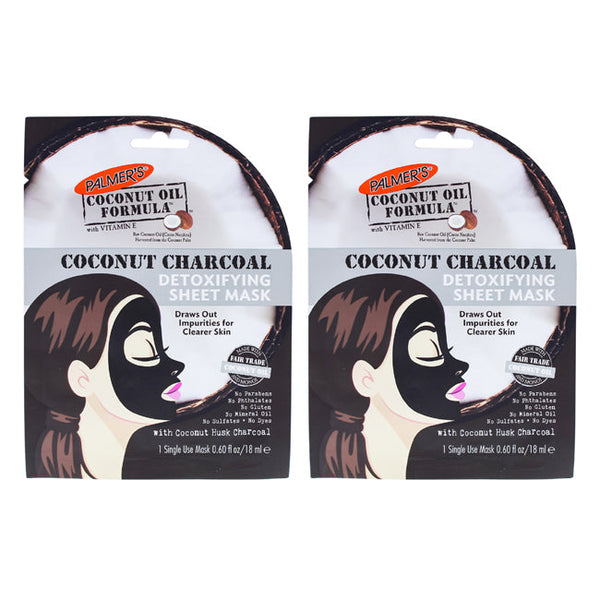 Palmers Coconut Charcoal Detoxifying Sheet Mask - Pack of 2 by Palmers for Women - 0.6 oz Mask