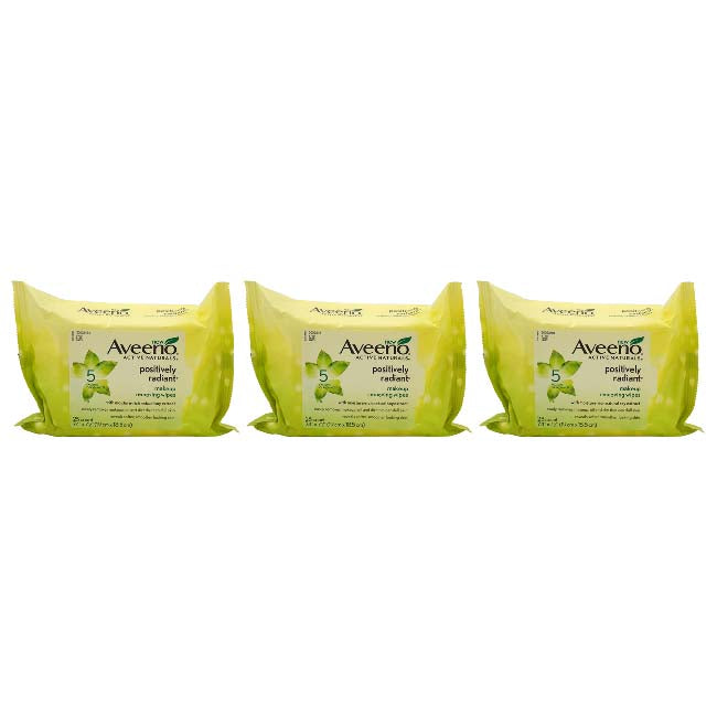 Aveeno Positively Radiant Makeup Removing Wipes by Aveeno for Women - 25 Count Wipes - Pack of 3