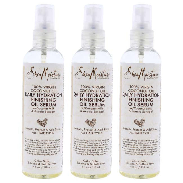 Shea Moisture 100 Percent Virgin Coconut Oil Daily Hydration Finishing Oil Serum by Shea Moisture for Unisex - 4 oz Serum - Pack of 3