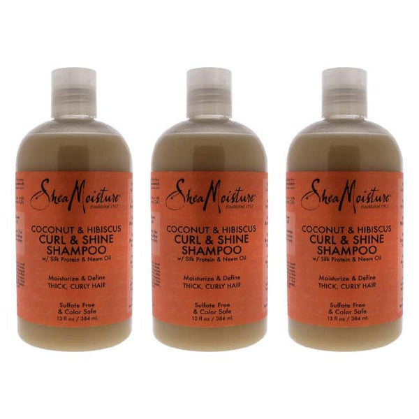 Shea Moisture Coconut and Hibiscus Curl Shine Shampoo by Shea Moisture for Unisex - 13 oz Shampoo - Pack of 3