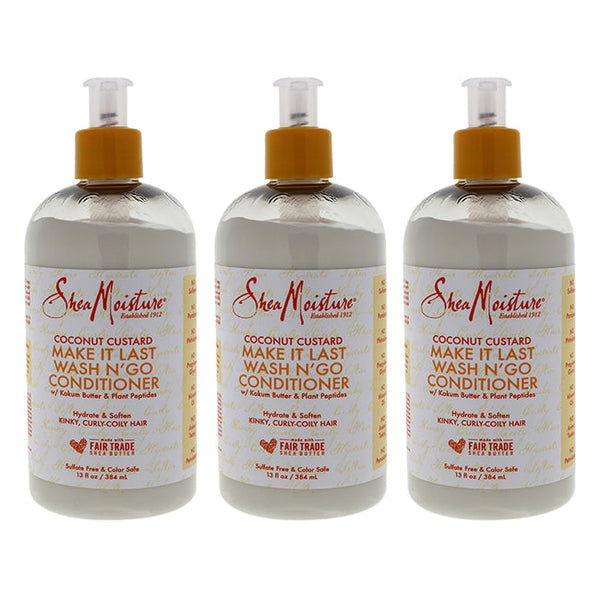 Shea Moisture Coconut Custard Make It Last Wash N Go Conditioner by Shea Moisture for Unisex - 13 oz Conditioner - Pack of 3