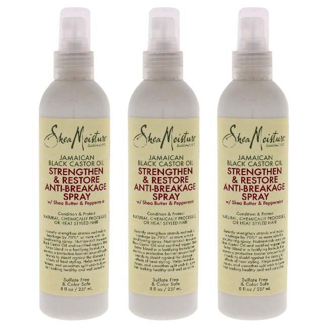 Shea Moisture Jamaican Black Castor Oil Strengthen and Restore Anti-Breakage Spray by Shea Moisture for Unisex - 8 oz Spray - Pack of 3
