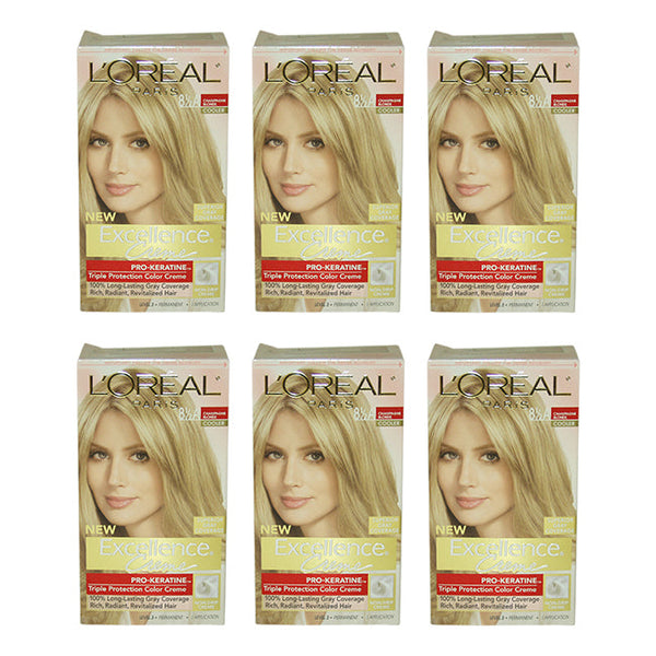 LOreal Paris Excellence Creme Pro - Keratine - 8.5A Champagne Blonde - Cooler by LOreal Paris for Unisex - 1 Application Hair Color - Pack of 6