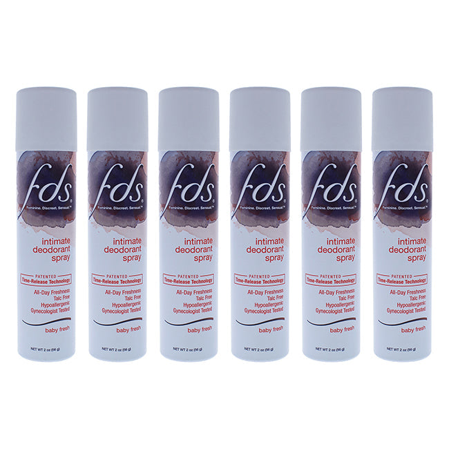 FDS Intimate Deodorant Spray - Baby Fresh by FDS for Women - 2 oz Deodorant Spray - Pack of 6