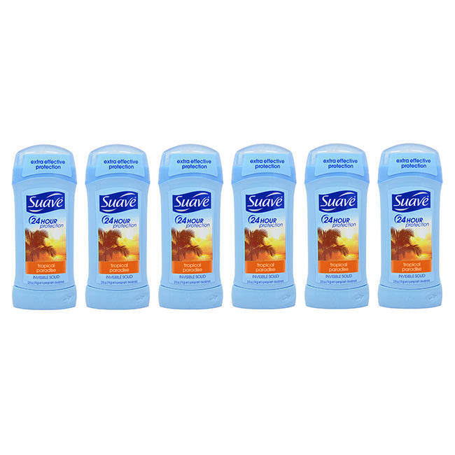 Suave 24 Hour Protection Invisible Solid Anti-Perspirant Deodorant Stick - Tropical Paradise by Suave for Unisex - 2.6 oz Deodorant Stick - Pack of 6