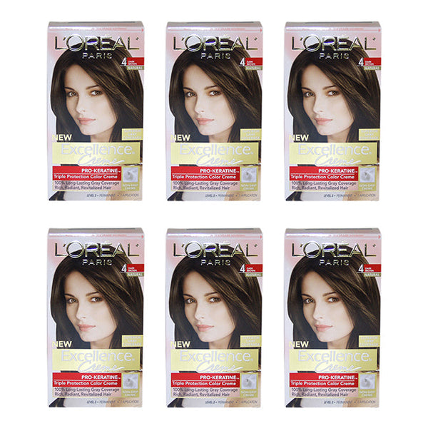 LOreal Paris Excellence Creme Pro - Keratine - 4 Dark Brown - Natural by LOreal Paris for Unisex - 1 Application Hair Color - Pack of 6