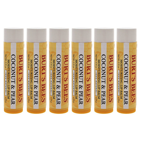 Burts Bees Coconut and Pear Moisturizing Lip Balm by Burts Bees for Unisex - 0.15 oz Lip Balm - Pack of 6