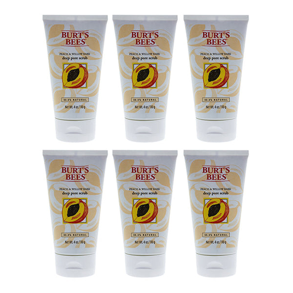 Burts Bees Peach and Willow Bark Deep Pore Scrub by Burts Bees for Women - 4 oz Scrub - Pack of 6