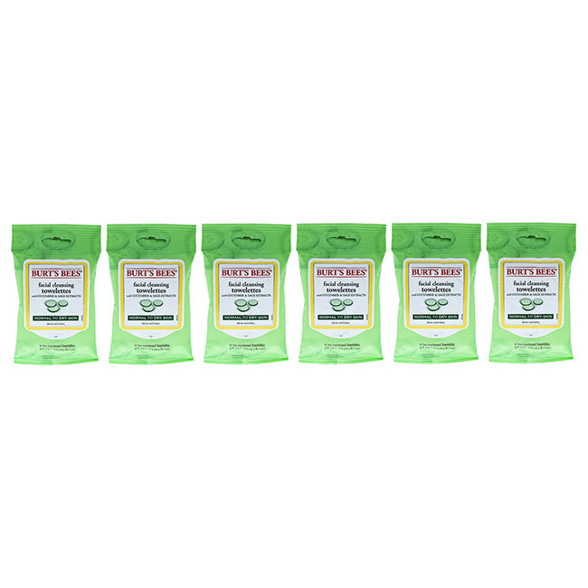 Burts Bees Facial Cleansing Towelettes - Cucumber and Sage by Burts Bees for Unisex - 10 Count Towelettes - Pack of 6