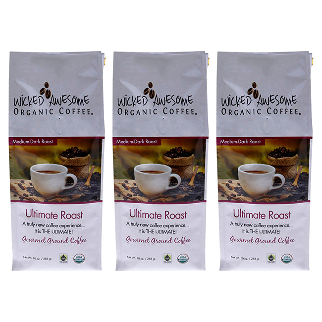 Wicked Awesome Organic Ultimate Ground Gourmet Coffee by Bostons Best for Unisex - 10 oz Coffee - Pack of 3