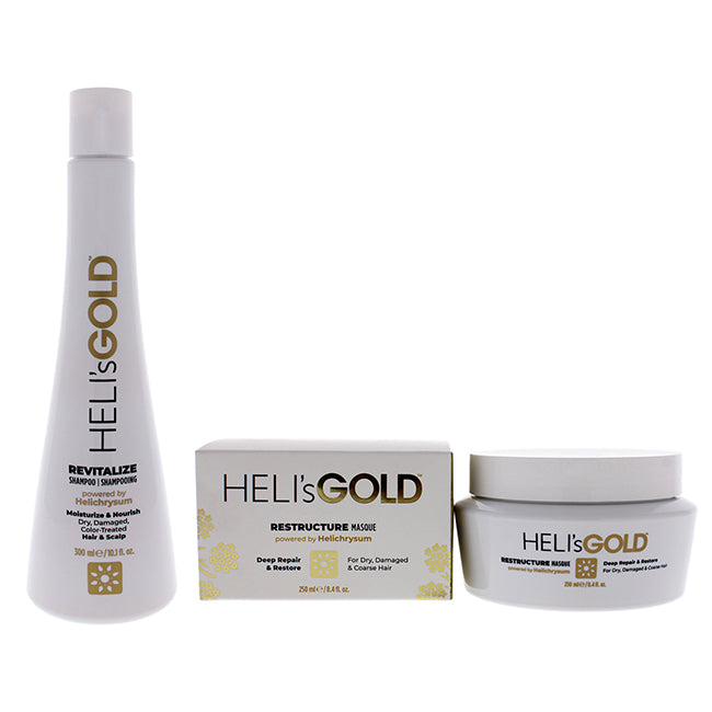 Helis Gold The Revival Series Kit by Helis Gold for Unisex - 2 Pc Kit 10.1oz Revitalize Shampoo, 8.4oz Restructure Masque