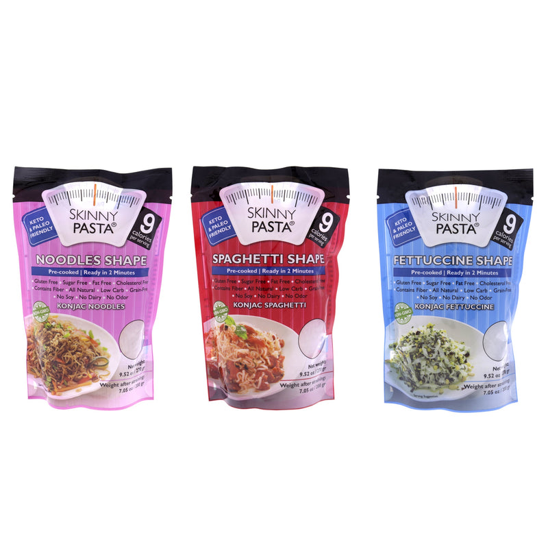 Skinny Pasta Noodles Variety Kit by Skinny Pasta - 3 Pc Kit 9.52oz Noodles Organic , 9.52oz Spaghetti, 9.52oz Fettuccine