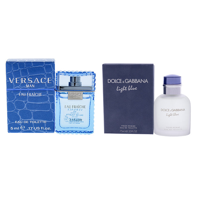 Various Designers Versace Man Eau Fraiche and Light Blue Kit by Various Designers for Men - 2 Pc Kit 5ml EDT Splash (Mini), 2.5oz EDT Spray