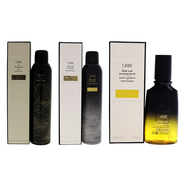 Oribe Gold Lust Dry Shampoo-Texturizing Spray and Nourishing Hair Oil Kit by Oribe - 3 Pc Kit 8.5oz Hairspray , 6oz Shampoo, 3.4 Oil