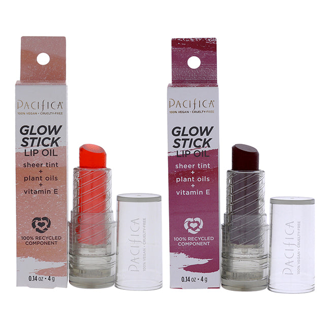 Pacifica Glow Stick Lip Oil Kit by Pacifica for Women - 2 Pc Kit 0.14oz Lip Oil - Crimson Crush, 0.14oz Lip Oil - Pale Sunset