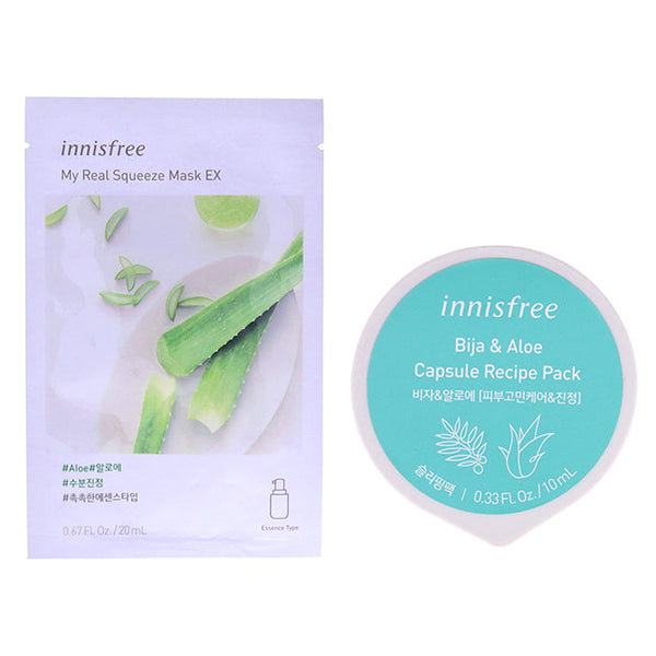 Innisfree Innisfree Mask - Bija and Aloe Kit by Innisfree for Unisex - 2 Pc Kit 0.67oz My Real Squeeze Mask - Aloe, 0.33oz Capsule Recipe Pack Mask - Bija and Aloe