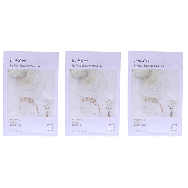 Innisfree My Real Squeeze Mask - Rice by Innisfree for Unisex - 0.67 oz Mask - Pack of 3