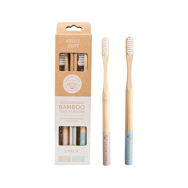 Luvin Life Luvin' Life Biodegradable Bamboo Toothbrush Adult Soft (2 Colour Pack) Pink Lake & Summer Sky x 2 Pack