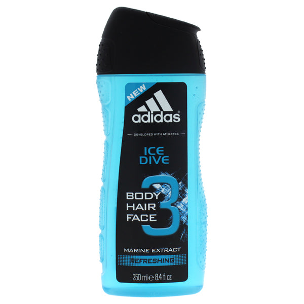 Adidas Ice Dive 3 Hair & Body Wash Marine Extract Refreshing by Adidas for Men - 8.4 oz Shower Gel