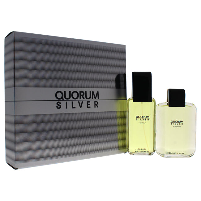 Antonio Puig Quorum Silver by Antonio Puig for Men - 2 Pc Gift Set 3.4oz EDT Spray, 3.4oz After Shave Lotion