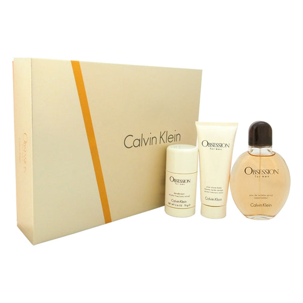Calvin Klein Obsession by Calvin Klein for Men - 3 Pc Gift Set 4oz EDT Spray, 2.6oz Deodorant Stick, 3.4oz After Shave Balm