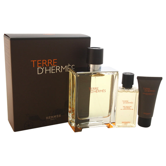 Hermes Terre DHermes by Hermes for Men - 3 Pc Gift Set 3.3oz EDT Spray, 1.35oz All-Over Shower Gel, 0.5oz After Shave Balm