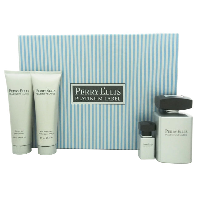 Perry Ellis Perry Ellis Platinum Label by Perry Ellis for Men - 4 Pc Gift Set 3.4oz EDT Spray, 0.25oz EDT Mini Spray, 3oz After Shave Balm, 3oz Shower Gel