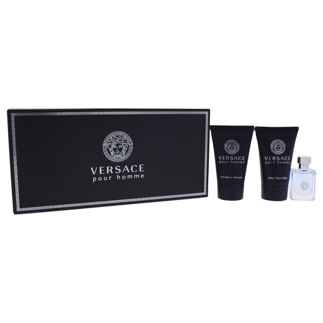 Versace Versace Pour Homme by Versace for Men - 3 Pc Mini Gift Set 0.8oz Hair & Body Shampoo, 0.17oz EDT Splash, 0.8oz After Shave Balm