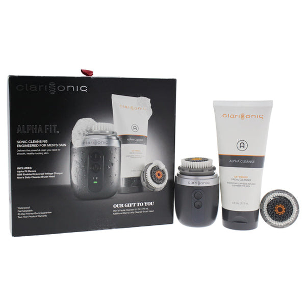 Clarisonic Alpha Fit Sonic Cleansing System - Gray by Clarisonic for Men - 5 Pc Kit Alpha Fit - Gray, USB Enabled Universal Voltage Charger, 2 x Mens Daily Cleansing Brush Head, 6oz Alpha Cleanse