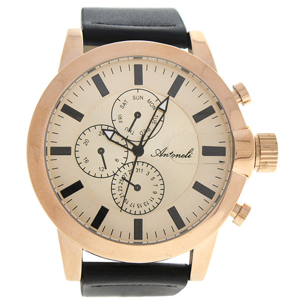 Antoneli AG1901-19 Rose Gold/Black Leather Strap Watch by Antoneli for Men - 1 Pc Watch