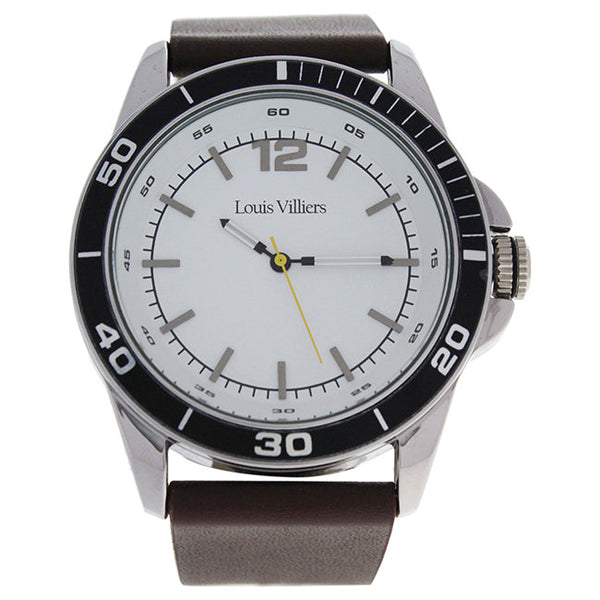 Louis Villiers LV1002 Silver/Brown Leather Strap Watch by Louis Villiers for Men - 1 Pc Watch