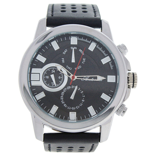 Antoneli AG0064-02 Silver/Black Leather Strap Watch by Antoneli for Men - 1 Pc Watch