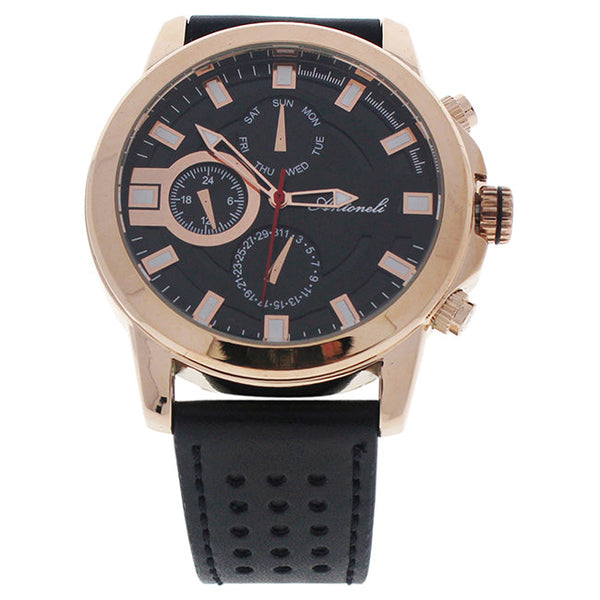 Antoneli AG0064-03 Rose Gold/Black Leather Strap Watch by Antoneli for Men - 1 Pc Watch