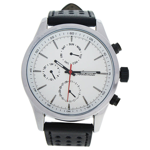 Antoneli AG0308-01 Silver/Black Leather Strap Watch by Antoneli for Men - 1 Pc Watch