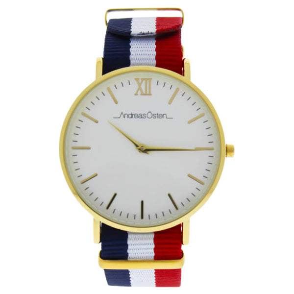 Andreas Osten AO-66 Somand - Gold/Navy Blue-White-Red Nylon Strap Watch by Andreas Osten for Men - 1 Pc Watch