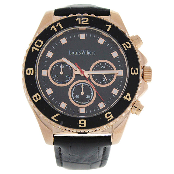 Louis Villiers LVAG5877-11 Rose Gold/Black Leather Strap Watch by Louis Villiers for Men - 1 Pc Watch