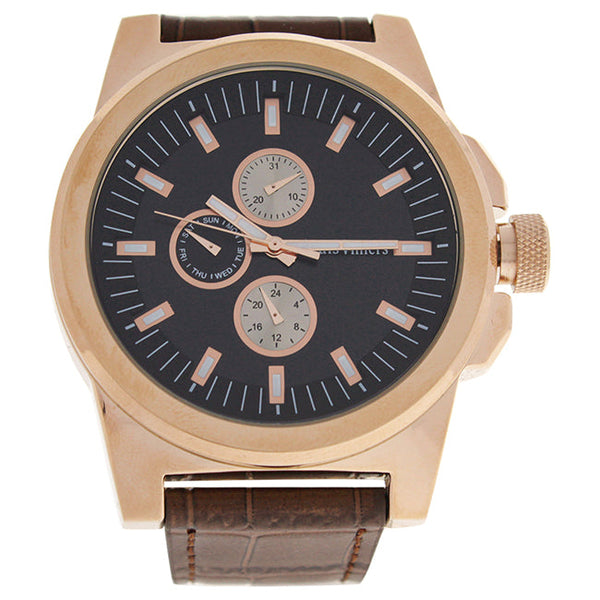 Louis Villiers LVAG3733-16 Rose Gold/Brown Leather Strap Watch by Louis Villiers for Men - 1 Pc Watch
