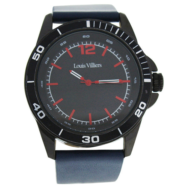 Louis Villiers LV1003 Black/Blue Leather Strap Watch by Louis Villiers for Men - 1 Pc Watch