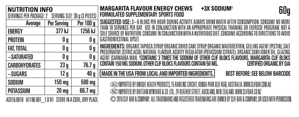 CLIF Bloks Energy Chews Margarita (150mg Sodium) 60g