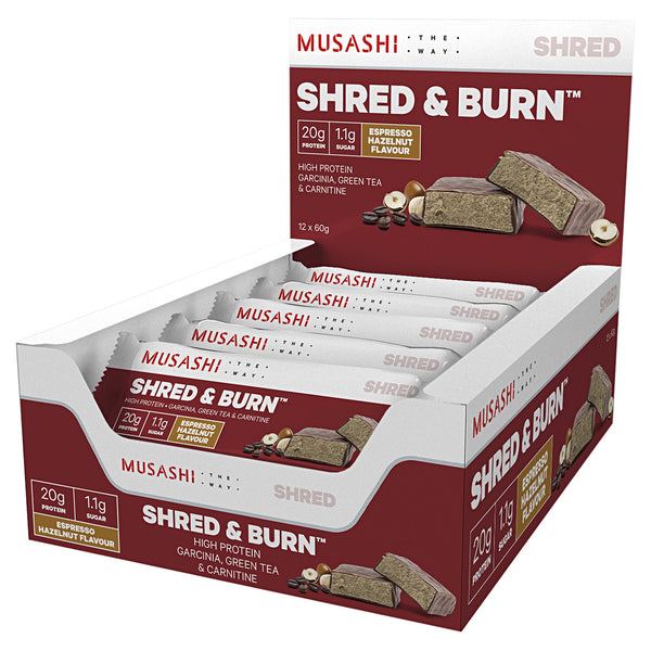 Musashi Shred & Burn Espresso Hazelnut 60g X 12