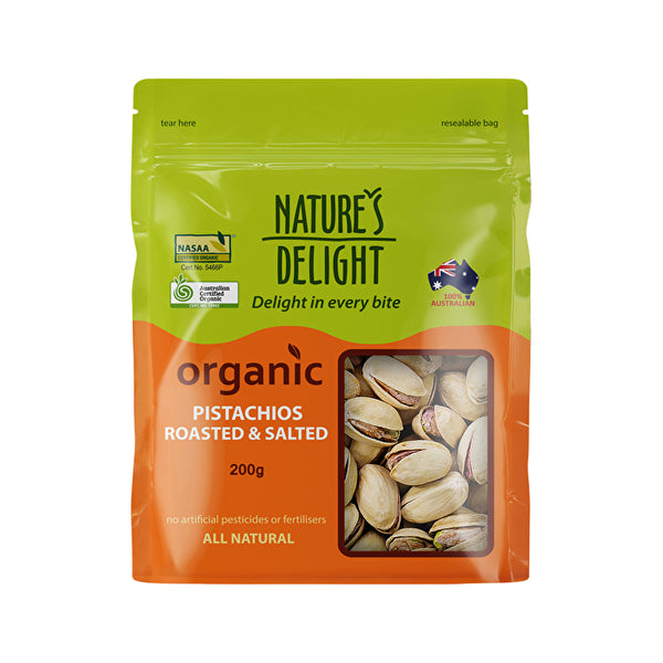 Natures Delight Nature's Delight Organic Pistachios Roasted & Salted 200g
