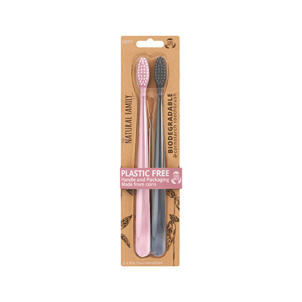 The Natural Family Co . Bio Toothbrush Rose Quartz & Monsoon Mist Twin Pack