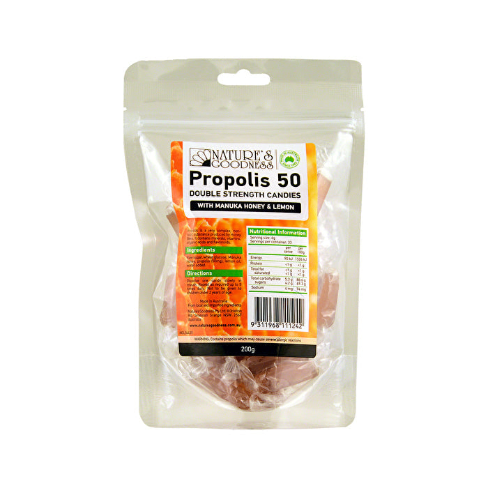 Nature's Goodness Propolis 50 Double Strength Candies with Manuka Honey & Lemon 200g