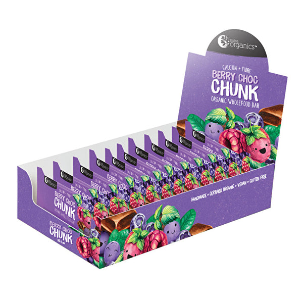 Nutra Organics Organic Wholefood Bars Berry Choc Chunk (Calcium + Fibre) 30g x 16 Display