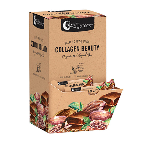 Nutra Organics Organic Wholefood Bar Collagen Beauty Salted Cacao Maca 30g x 30 Display