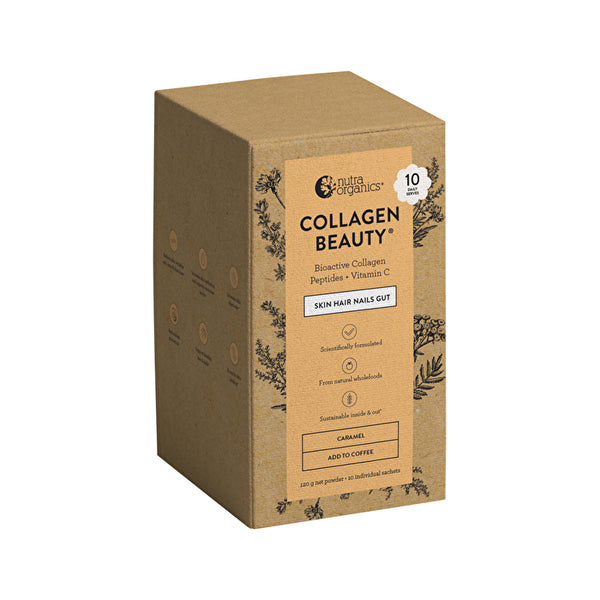 Nutra Organics Collagen Beauty (For Coffee) with Bioactive Collagen Peptides + Vitamin C Caramel Sachets 12g x 10 Display