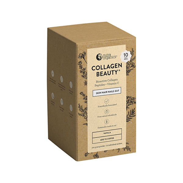 Nutra Organics Collagen Beauty (For Coffee) with Bioactive Collagen Peptides + Vitamin C Vanilla Sachets 12g x 10 Display
