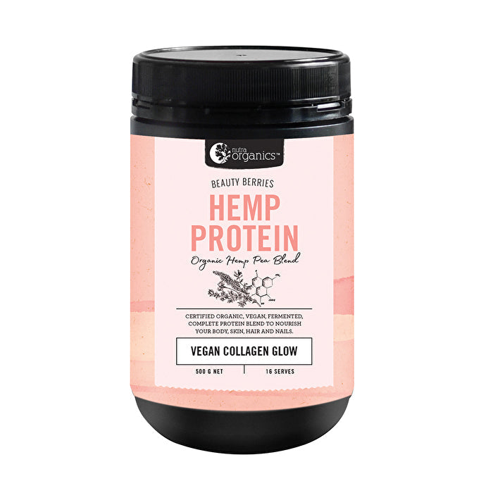 Nutra Organics Hemp Protein (Organic Hemp Pea Blend - Vegan Collagen Glow) Beauty Berries 500g