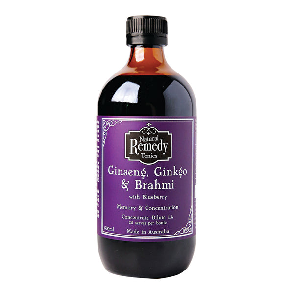 Natural Remedy Tonics Ginseng Ginkgo & Brahmi Concentrate 500ml